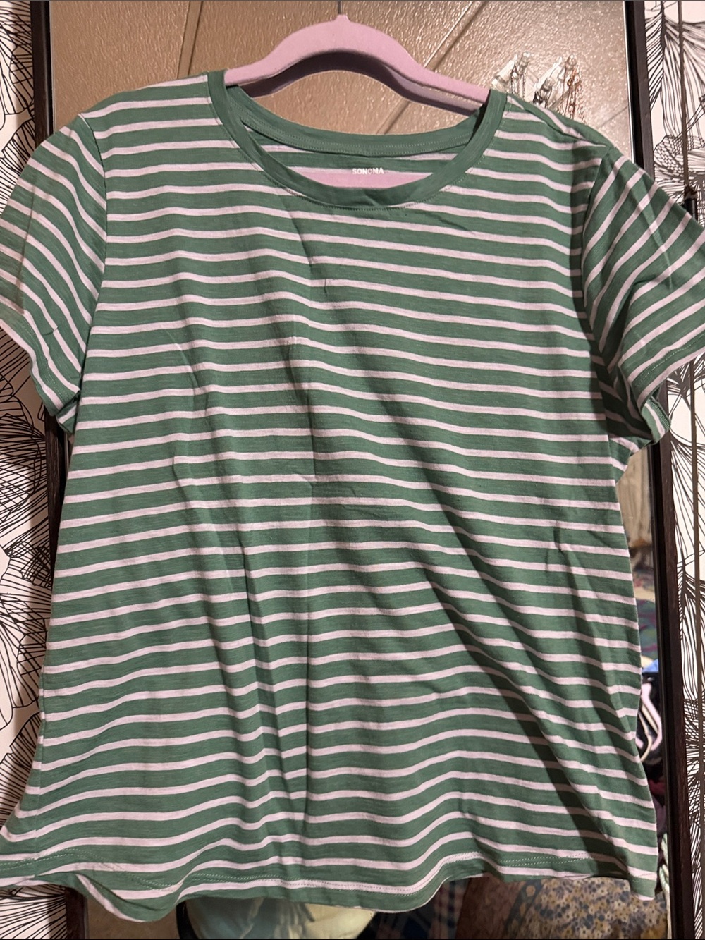 Sonoma Green and White Striped Short Sleeve Tee